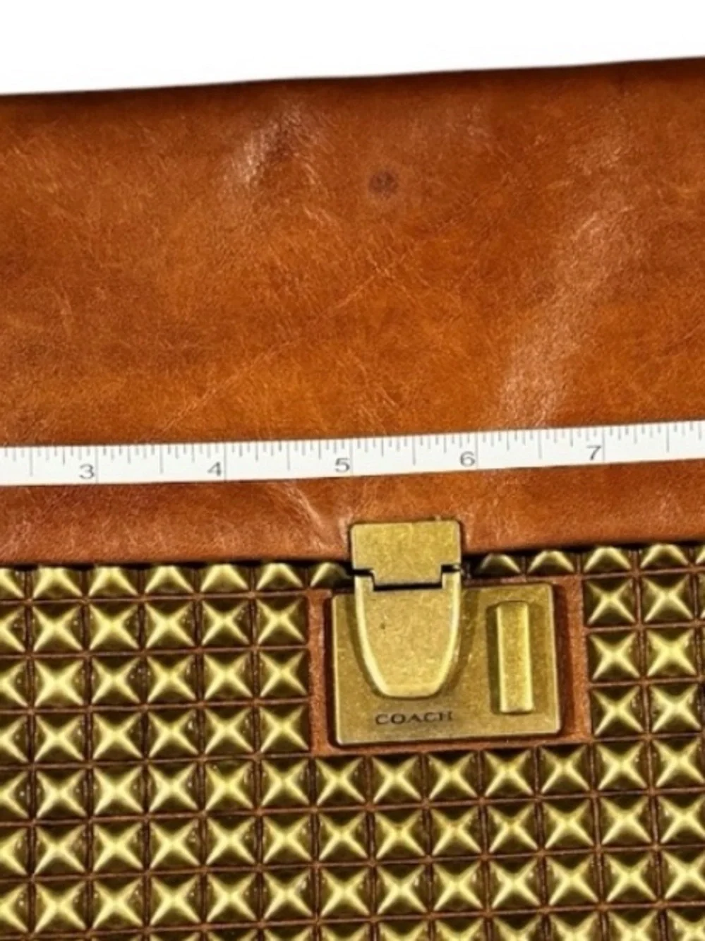 Coach Legacy Studded Clutch Carmel Brown Leather